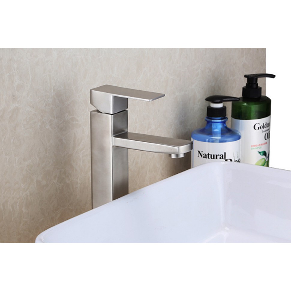Vòi Lavabo nóng lạnh cao cấp vuông dài màu bạc trắng - Inox 304 - Dùng cho Lavabo đặt bàn | BigBuy360 - bigbuy360.vn