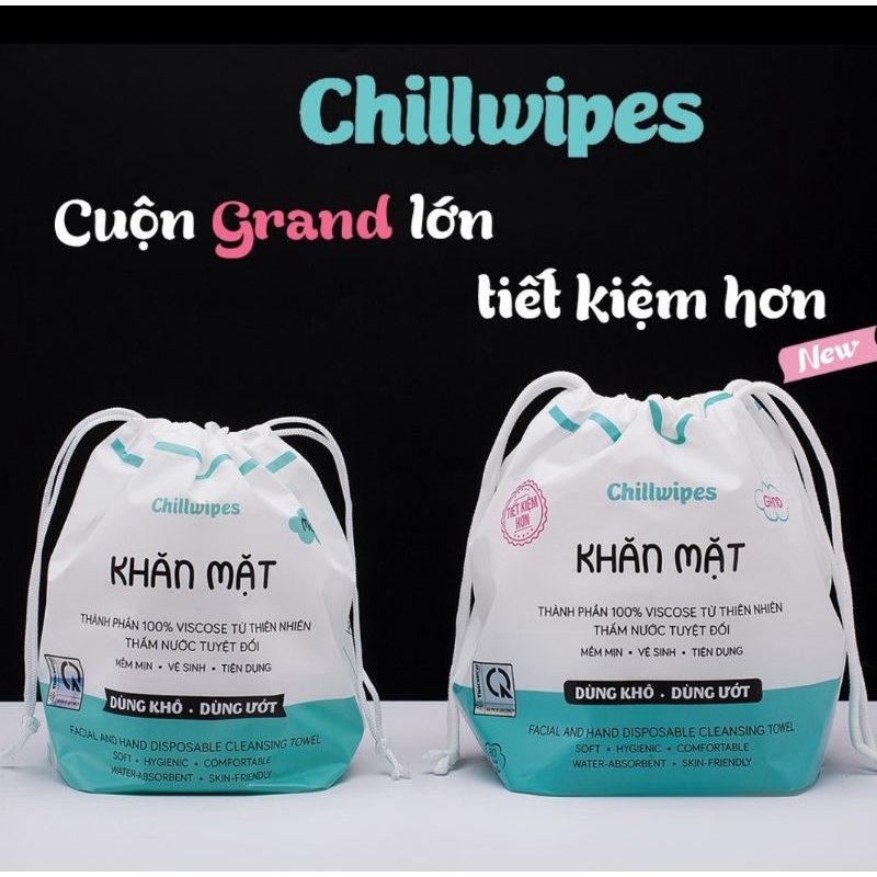 Khăn mặt khô Chillwipes dùng 1 lần lau khô, lau ướt - Giấy lau mặt dùng một lần(cuộn 80 khăn)