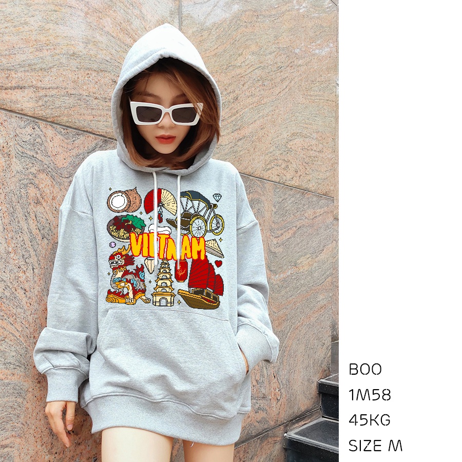 Áo khoác túi vải ấm không xù hoodie nỉ bông cotton da cá Danh Lam Việt Nam Hà Nội Hạ Long KA9002 LITH11062001