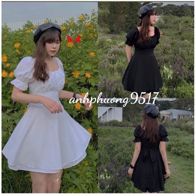 VÁY ĐẦM Babydoll Nơ Lưng CÓ QUẦN Trong FREESIZE QUAI LƯNG  Tiểu thư Vintage dáng xoè Free ship