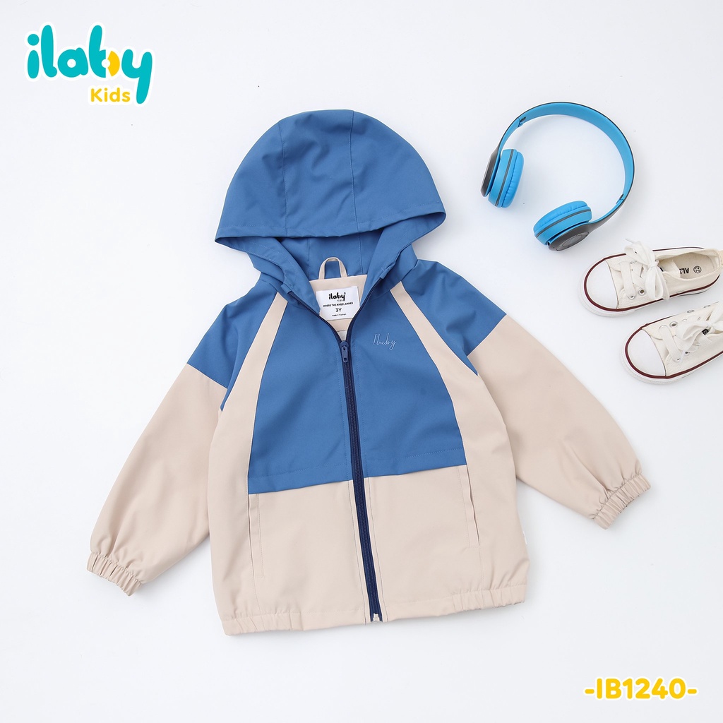 Áo gió bé trai ILABY phối màu thêu chữ ilaby chất liệu gió 2 lớp chống thấm