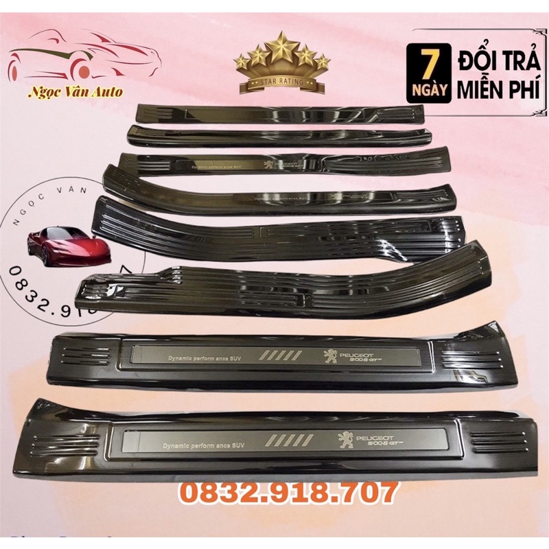 ốp bậc cửa Peugeot 5008, 3008 chất liệu Titan vân sước .
