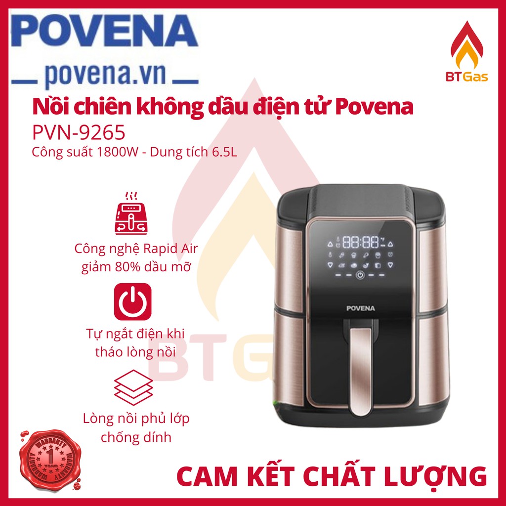 [Mã ELHADEV giảm 4% đơn 300K] Nồi Chiên Không Dầu Điện Tử 6.5L Povena PVN-6265 / Hàng Việt Nam Chất Lượng Cao