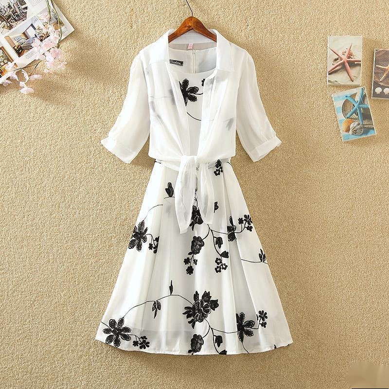 AMOI bộ Đầm Hai Mảnh / Bộ Áo Không Tay Dáng Chữ A Eo Cao Màu Đen Phong Cách retro UH6F