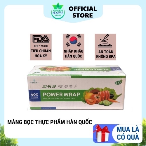 Màng bọc thực phẩm Power Wrap Hàn Quốc co giãn, chất liệu PVC tự hủy sinh học Khổ 30,45cm