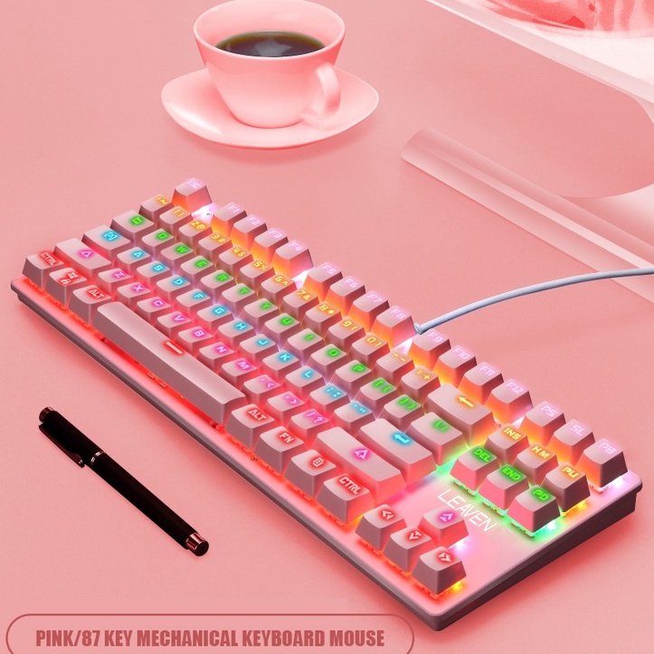 Bàn Phím Xinh Máy Tính Leaven Có Dây Màu Hồng Cơ Học 87 Nút Có Đèn Led Mini Nhỏ Gọn Dùng Cho Laptop Pc Giá Rẻ