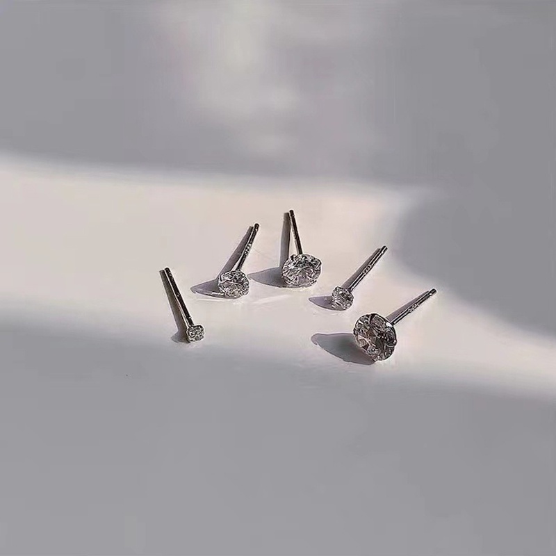 Set 3 Đôi Bông Tai Mạ Bạc 925 Đính Đá Zircon Trắng Đen Phong Cách Hàn Quốc