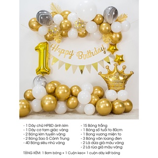 Trang trí sinh nhật, set bóng tông vàng trắng RCB011