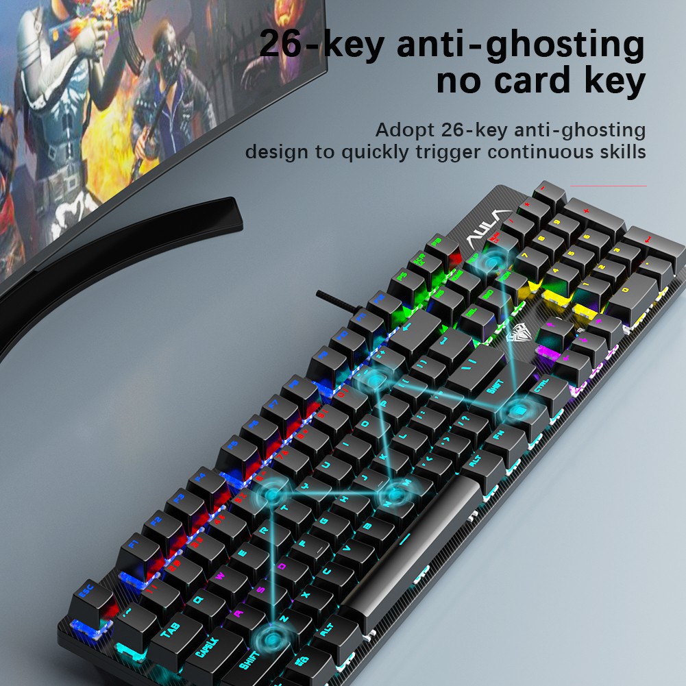 AULA S2022 Gaming Keyboard Bàn Phím Cơ Gaming Mechanical  Keyboard 104keys with RGB LED Lights