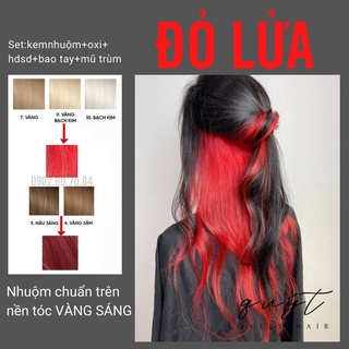 Kem nhuộm tóc thảo dược màu đỏ lửa, nhuộm trên nền tóc vàng sáng, tặng oxy