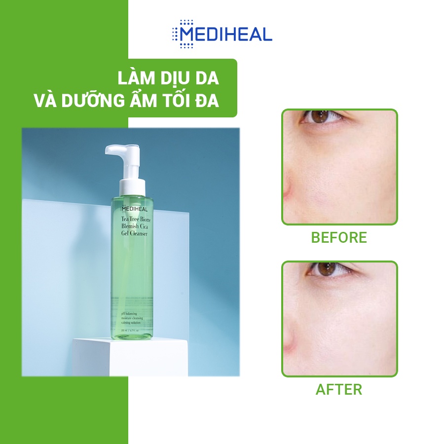 Gel Rửa Mặt Chiết Xuất Tràm Trà Và Rau Má Mediheal Tea Tree Biome Blemish Cica Gel Cleanser 200ml