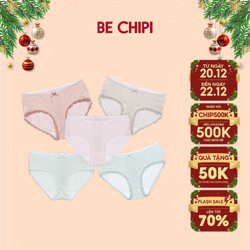 Combo 5 Quần Lót Nữ Cotton Cạp Chun Mềm Mại Co Giãn Không Hằn Da Họa Tiết Kẻ By Bechipi - QL2217