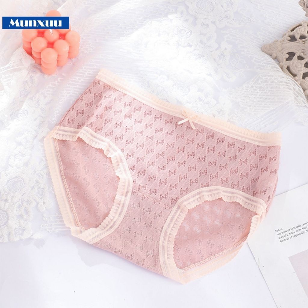 Quần lót nữ Cotton cao cấp phối ren nơ nhẹ nhàng, chật liệu co dãn thoáng khí – MUNXUU QC62