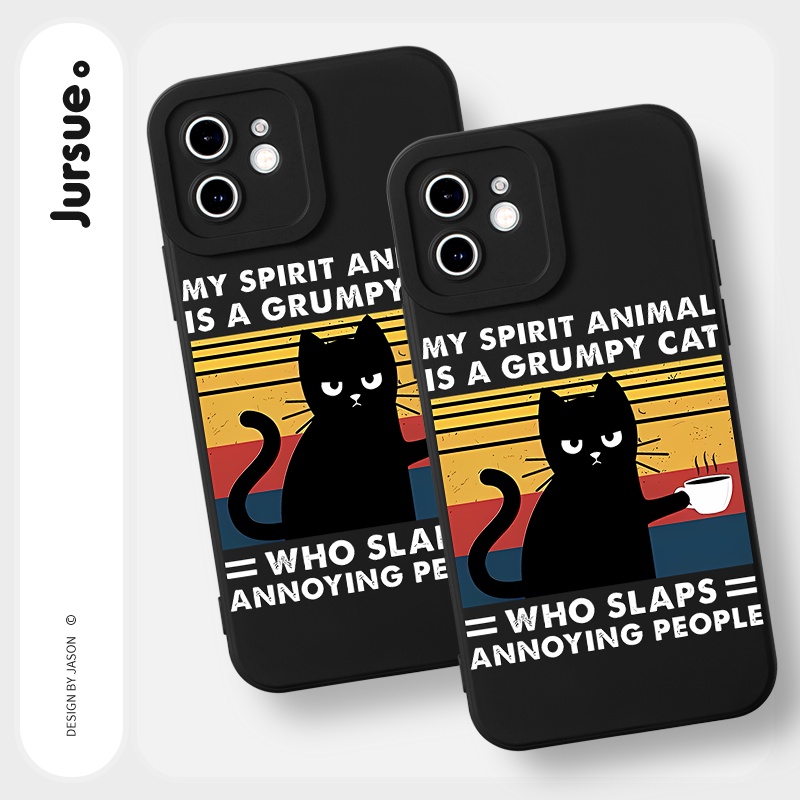 Ốp lưng JURSUE mềm hình độc lạ ngầu ngộ nghĩnh đen Cho iPhone 14 13 12 11 Pro Max SE 2020 X XR XS 8 7 ip 6S 6 Plus Y2414