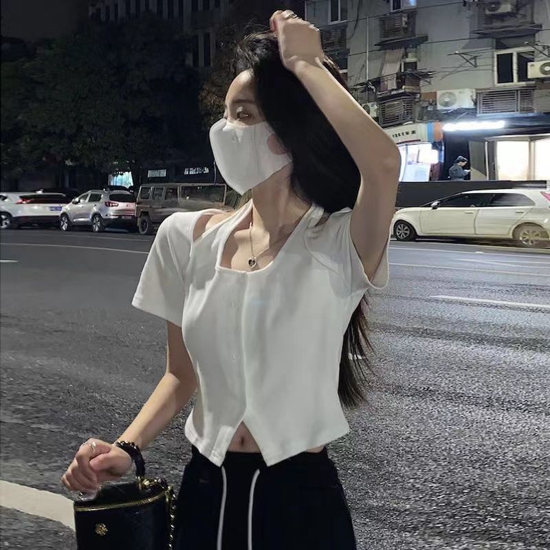 Áo kiểu COZOKC ngắn tay trễ vai ôm dáng gợi cảm dành cho nữ