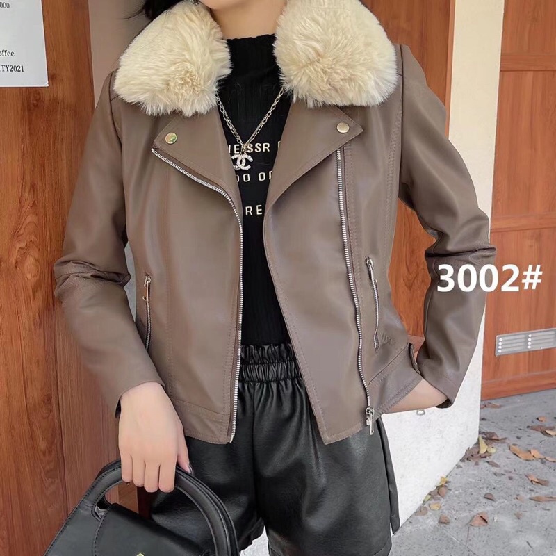 Áo khoác da trần lông bên trong  cổ lông tháo rời hàng QCL1