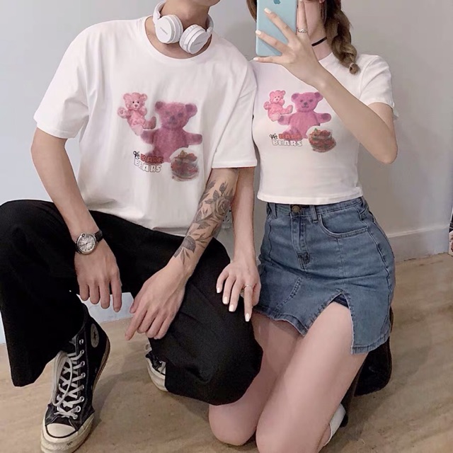 Áo đôi gấu xanh cotton sale