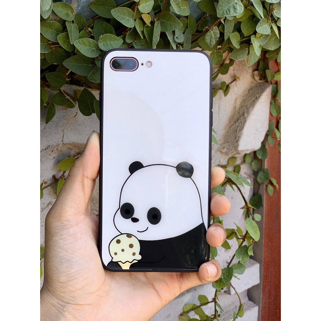 Ốp lưng iphone kính cặp đôi gấu cầm kem case 14plus 14 pro max 13 12 promax 11 mini 6 6s 7 8 plus x xr xs Se