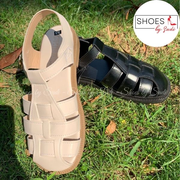 Sandal chiến binh đế bằng quai dọ 2 màu trắng đen khóa cài Sudi Shoes SD065 AHF mẫu dép xăng đan học sinh hot trend 2022