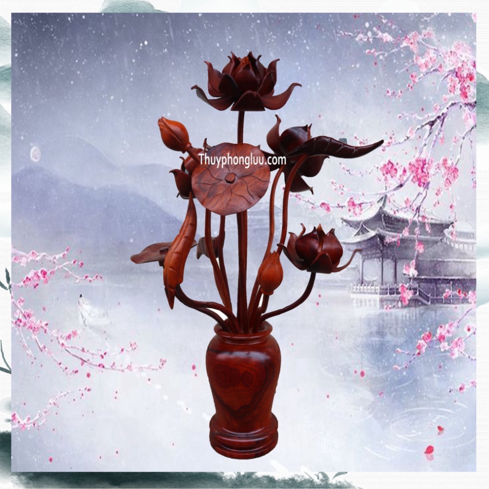 Lọ Cành Hoa Sen Gỗ Hương trang Trí Quà Tặng Cực Đẹp