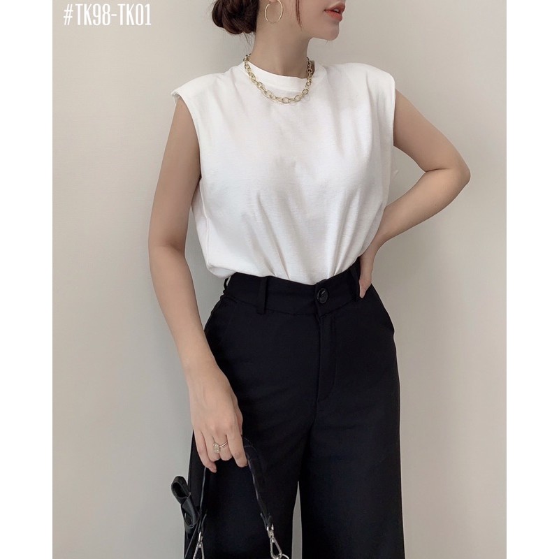Áo thun nữ cổ tròn sát nách độn vai màu đen, trắng NP SHOP | BigBuy360 - bigbuy360.vn