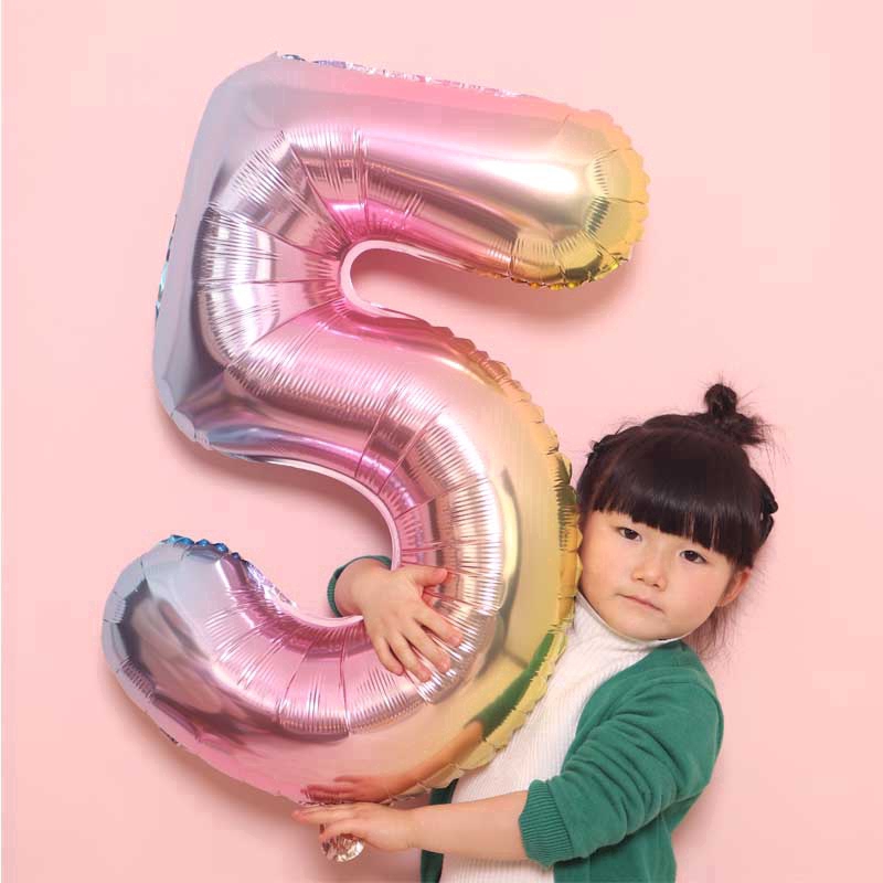 Bong bóng nhôm 32 &quot; màu gradient hình số từ 0-9 dùng cho trang trí tiệc