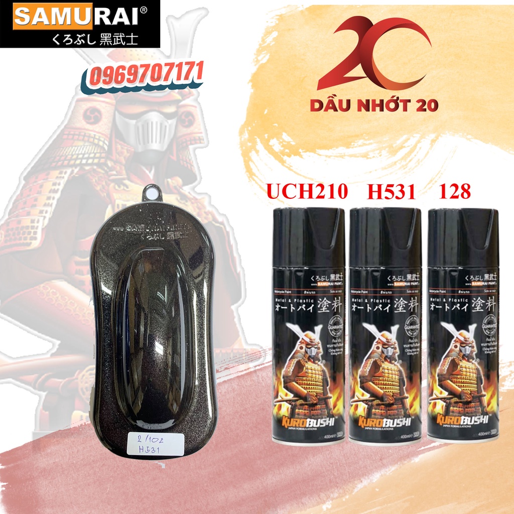 Combo 3 chai sơn màu đen kim loại H531 Sơn xit Samurai H531 màu nâu ki