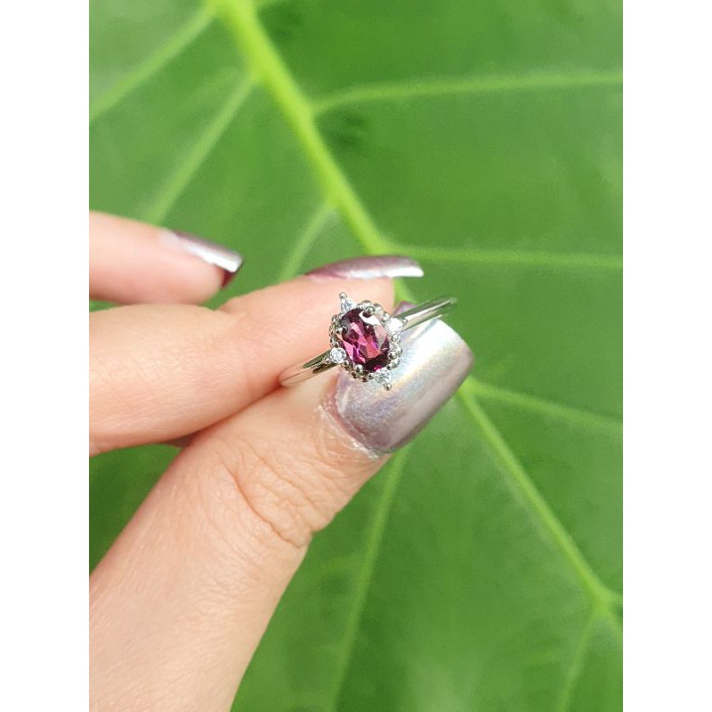 Nhẫn đá garnet tím thiên nhiên bạc S925