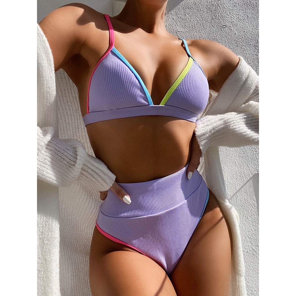 Bộ Bikini Lưng Cao Màu Sắc Gợi Cảm Dành Cho Nữ