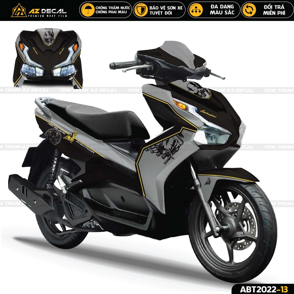 Tem Trùm Xe Air Blade Mẫu Lamborghini Đẹp | ABT2022-13 | Decal Xe AB AirBlade Cao Cấp, Bảo Vệ Sơn Xe