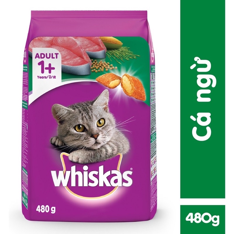 Thức ăn hạt Whiskas adult cho mèo trưởng thành, vị cá ngừ 480g