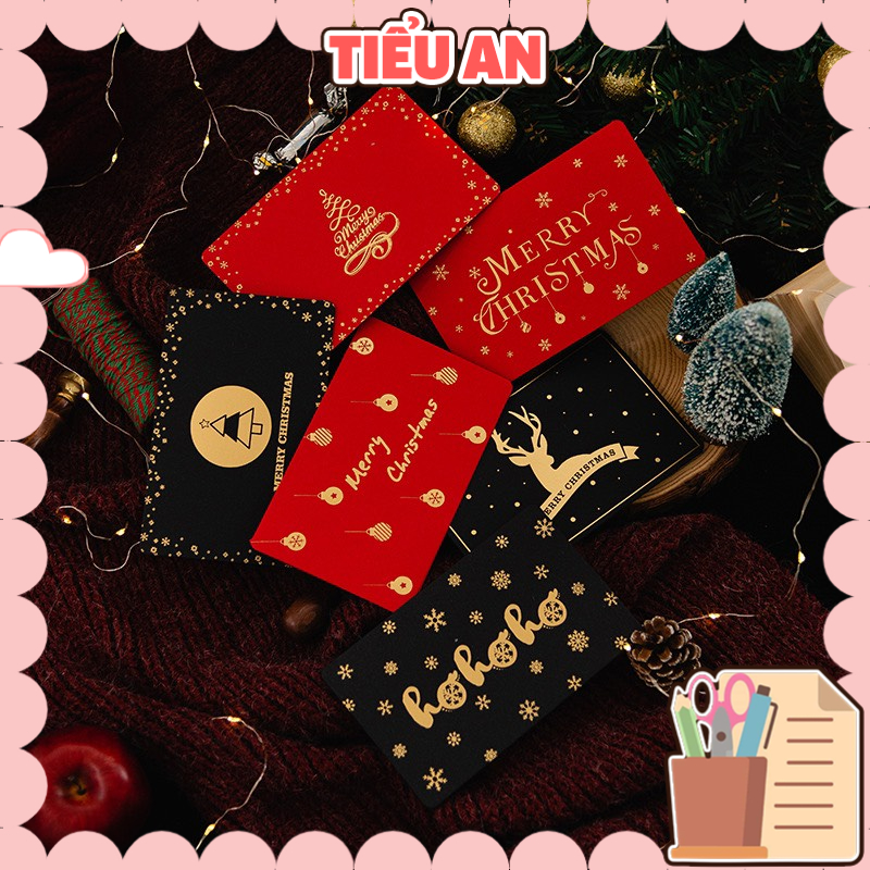 Thiệp tặng Noel/ Giáng Sinh Hình Chữ Nhật Màu Đỏ &amp; Đen sang trọng/ Thiệp chúc mừng