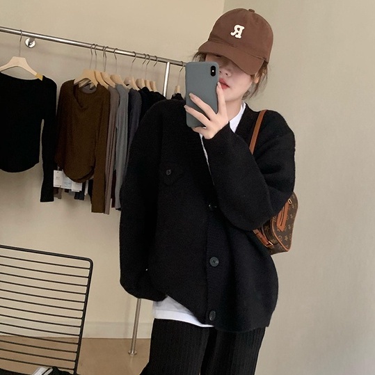 Áo khoác cardigan ZHELIHANGFEI dệt kim tay dài cổ chữ V phong cách học đường thời trang cho nữ