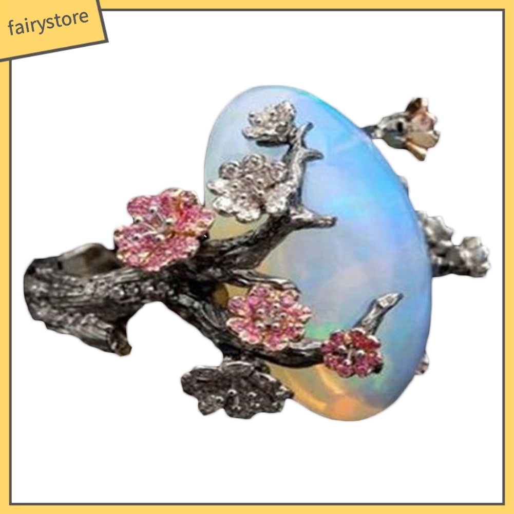 Nhẫn Đeo Tay Đính Đá Opal Nhân Tạo Phong Cách Cổ Điển Xinh Xắn