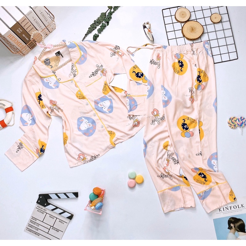 Bộ lanh mặc nhà, đồ bộ tole nữ quần dài tay dài viền cổ F21 VNXK