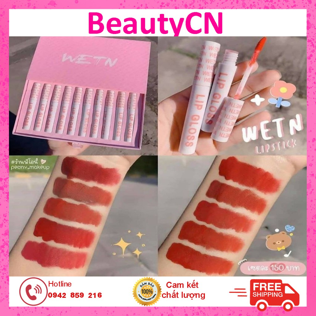 RẺ NHẤT SHOPEE — Set Son Kem Nhung Lì 10 Cây WETN LIP GLOSS Siêu Hot - Bộ Son Kem Lì 10 Cây WETN Hồng