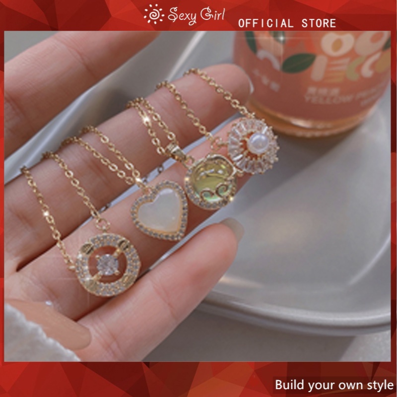 Vòng cổ Sợi Xích Phối Mặt Hình Trái Tim Đính Đá Zircon Ngọc Trai Thời Trang Hàn Quốc Quyến Rũ Cho Nữ