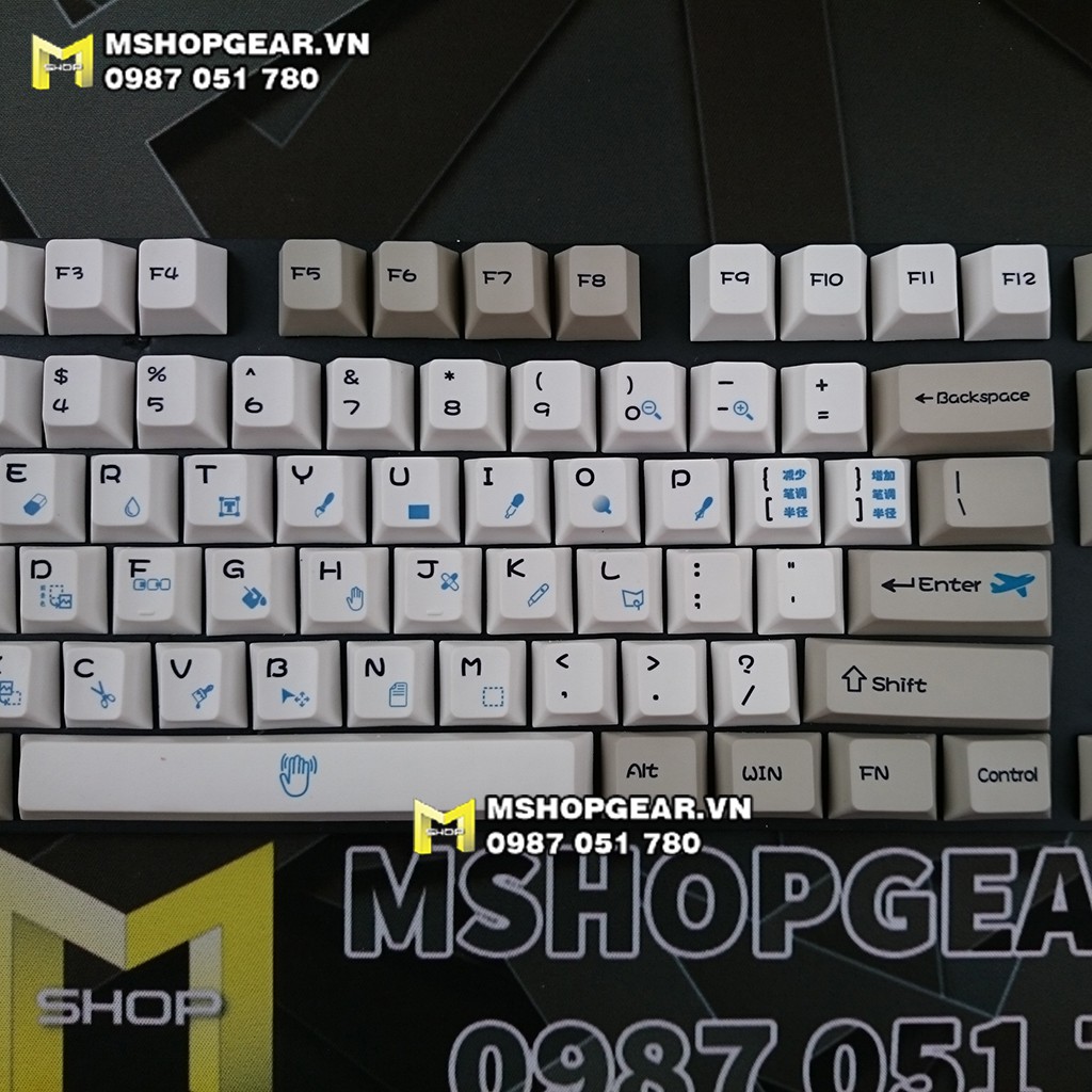 Keycap phím tắt phần mềm chỉnh sửa ảnh Adobe Photoshop màu xám trắng cherry profile 108 nút