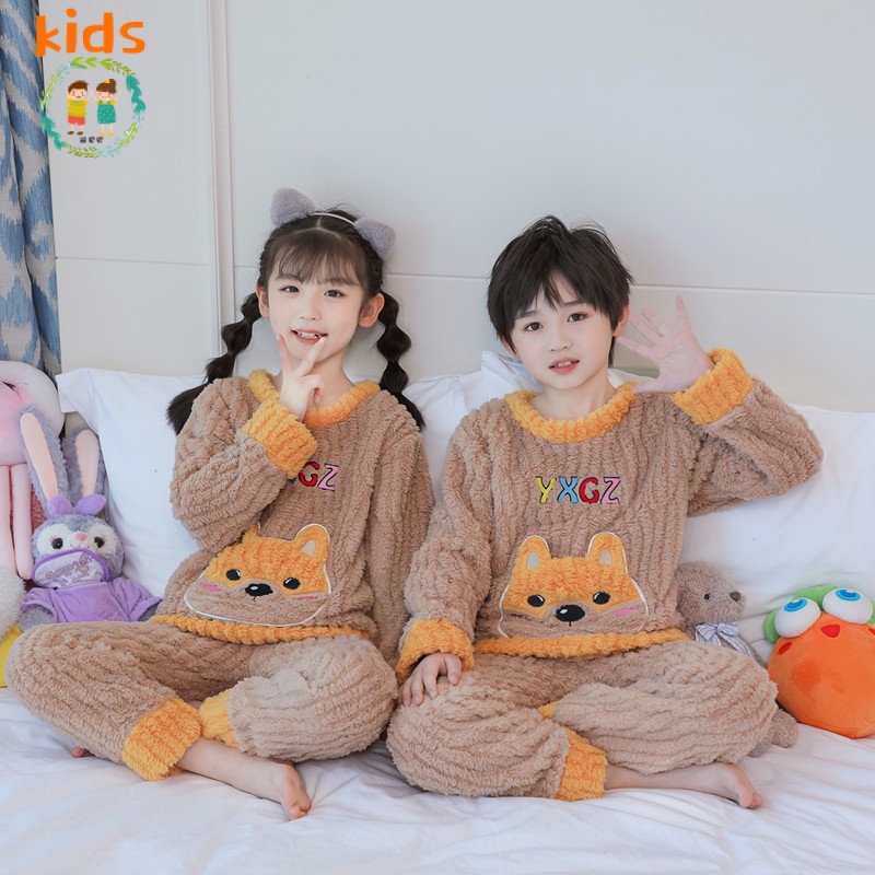 Bộ Đồ Ngủ Chất Nỉ Cotton Dày Dặn Phong Cách Hàn Quốc Thời Trang Thu Đông Cho Bé Gái 3-5 - 8-10 - 12 Tuổi