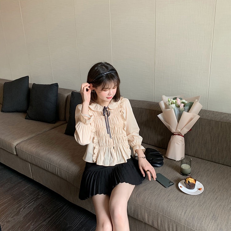 Áo sơ mi voan hoa tay dài thời trang xuân hè Hàn Quốc mới 2021