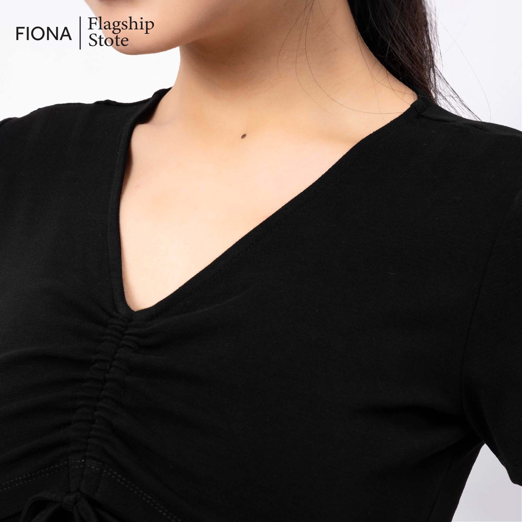 Váy body cotton Fiona, Đầm ôm cổ tim quyến rũ dây rút ngực xẻ 1 bên F421206