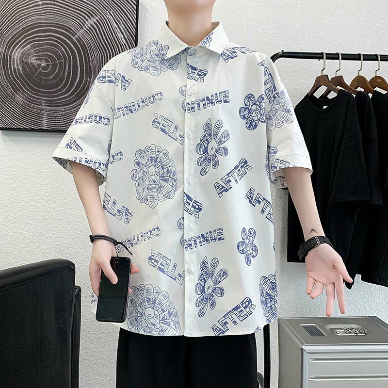 Áo sơ mi nam nữ đều mặc được kiểu tay lỡ form rộng Unisex in hình bông hoa AFTER mẫu hot
