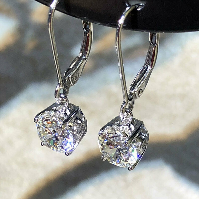 Bông Tai Mạ Bạc 925 Hình Trái Tim Đính Đá Zircon Sang Trọng