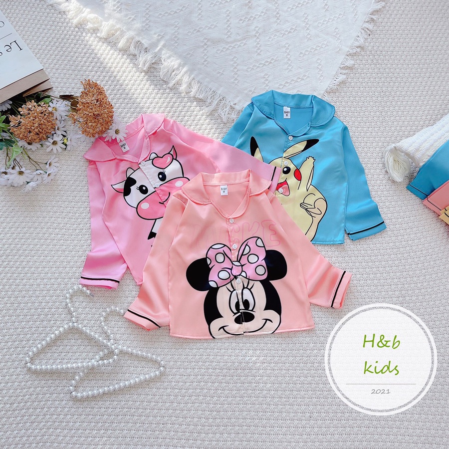 [8 -40 kg ] Bộ Mặc Nhà Lụa dài tay cao cấp -  Pijama Lụa 3D Chất Mềm Mịn An Toàn Cho Da Bé