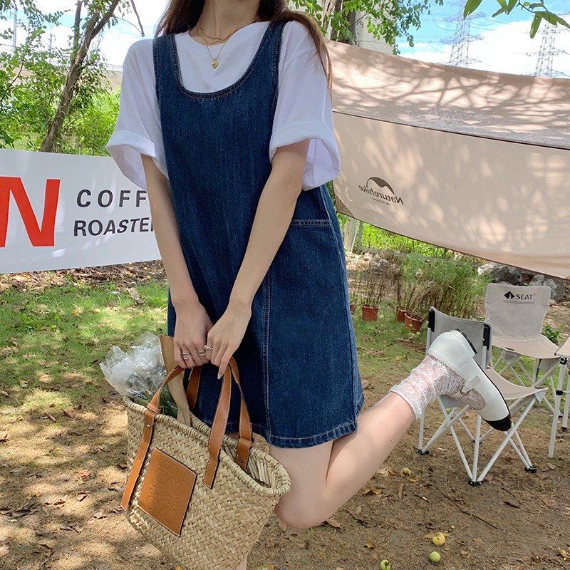 Đầm yếm denim dáng rộng phong cách retro độc đáo 44602