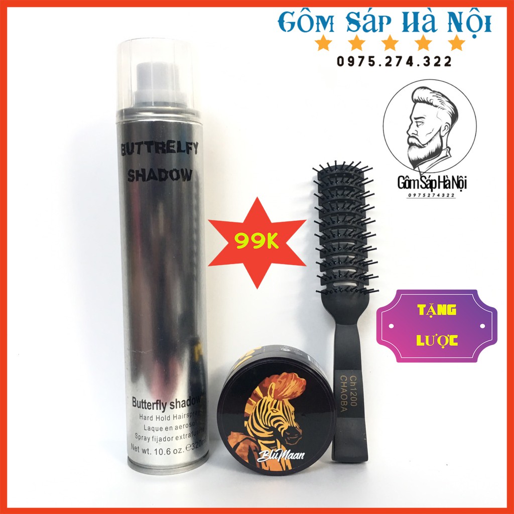 [ Tặng Lược] Gôm Xịt Tóc Butrefly 320ml + Sáp Vuốt Tóc Bluman Cavaly Ngựa Vằn