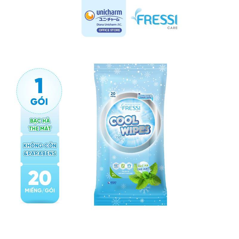 Khăn ướt chăm sóc da Fressi Care Cool Wipes gói 20 miếng/gói