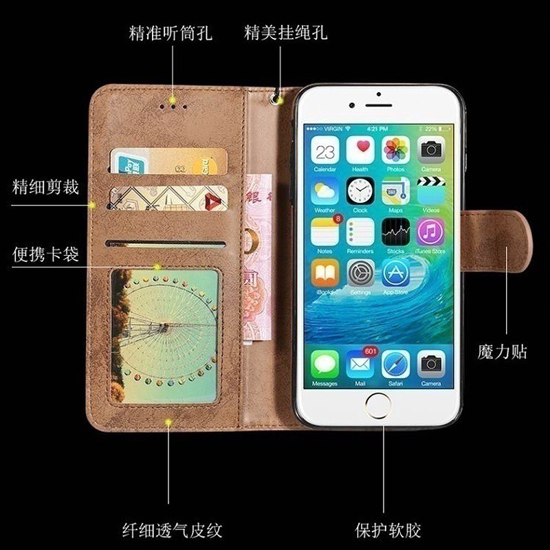 Bao da điện thoại màu trơn phong cách cổ điển cho Iphone 6 6S 6Plus 6SPlus 7 8 7Plus 8Plus 5 5S SE