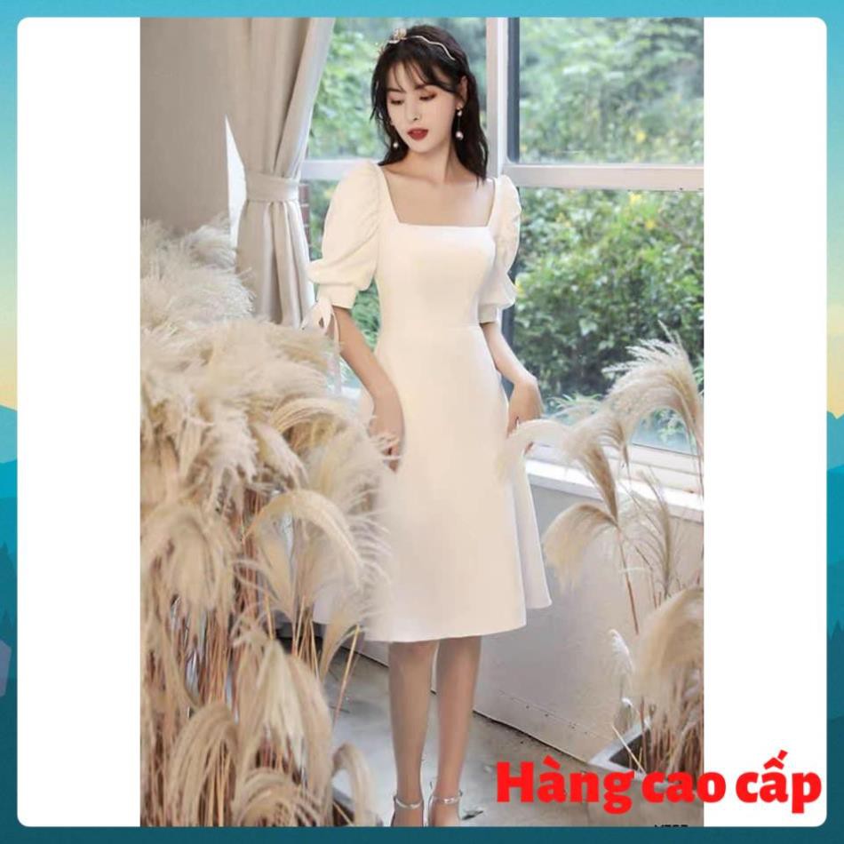 (Hàng cao cấp) Đầm trắng tinh khôi cổ vuông tay bồng thắt nơ - Lina dress | BigBuy360 - bigbuy360.vn