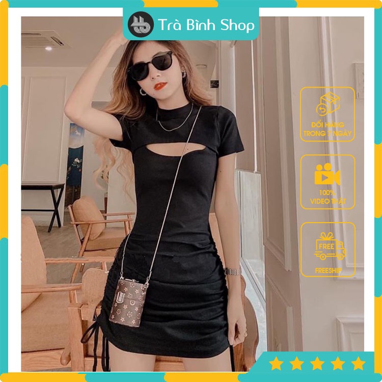 Váy Body Khoét Ngực Rút Dây Đầm Rút Dây Hai Bên Chất Cotton Siêu Đẹp